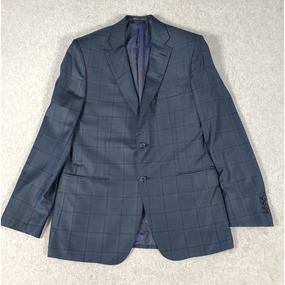 Brioni Brunico Navy Blue Windowpane Wool Blazer Jacket 50R Italy (40R US) 2 Btn